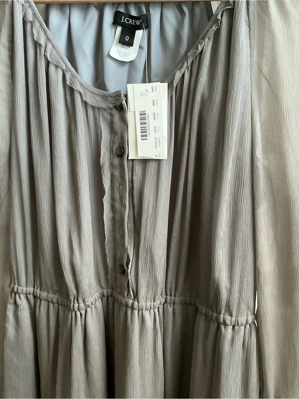 J. Crew Taupe Sheer Pleated Button-Front Mini Dress
